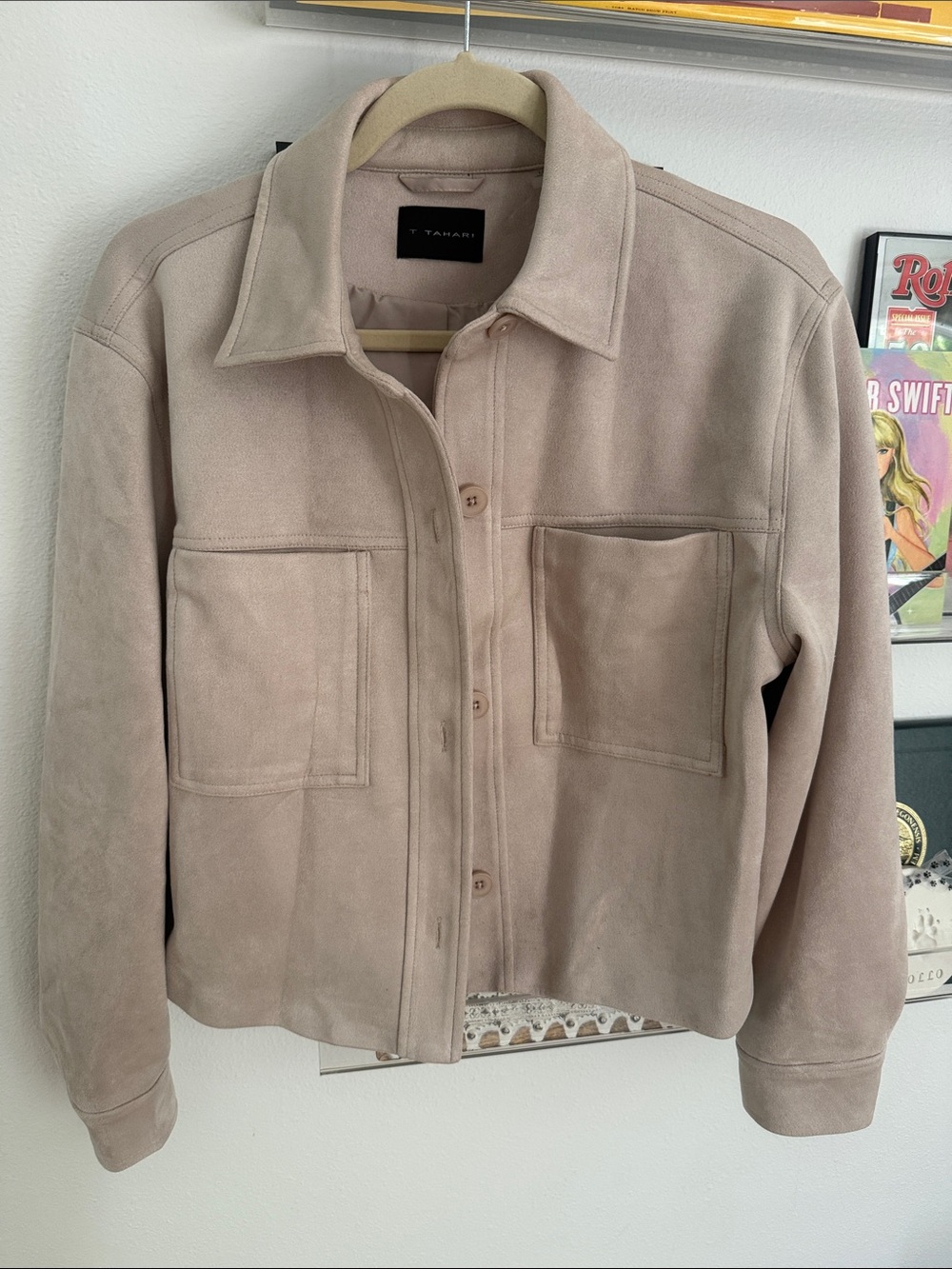T Tahari Taupe Suede Button-Front Jacket